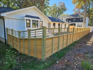 Hand-Crafted Wrap-Around Horizontal Privacy Wood Fence with Lattice Top in Raleigh