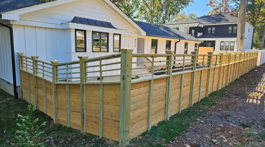 Hand-Crafted Wrap-Around Horizontal Privacy Wood Fence with Lattice Top in Raleigh