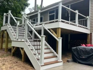 Multi-Level Trex Composite Deck with Stairs and Modern Railing in Raleigh