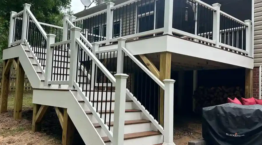 Multi-Level Trex Composite Deck with Stairs and Modern Railing in Raleigh