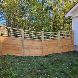 Hand-Crafted Horizontal Privacy Wood Fence with Lattice Top and Step-Down Design Raleigh