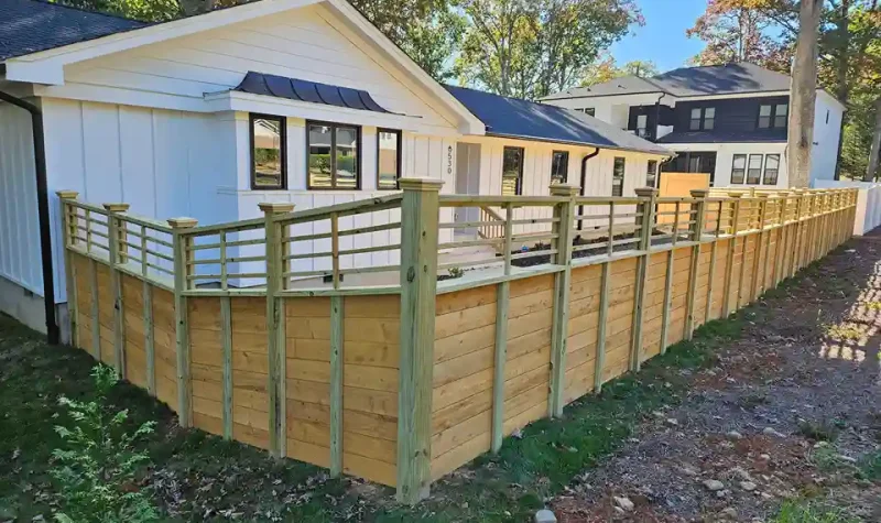 Hand-Crafted Wrap-Around Horizontal Privacy Wood Fence with Lattice Top in Raleigh