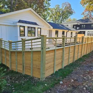 Hand-Crafted Wrap-Around Horizontal Privacy Wood Fence with Lattice Top in Raleigh