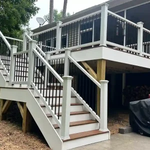 Multi-Level Trex Composite Deck with Stairs and Modern Railing in Raleigh