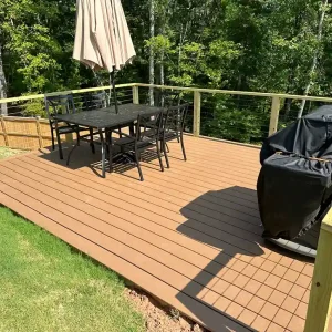 Toasted Sand Decking with Wood Cable Railing in Raleigh