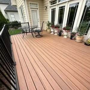 Trex Tiki Torch Composite Deck with Black Metal Railing Raleigh